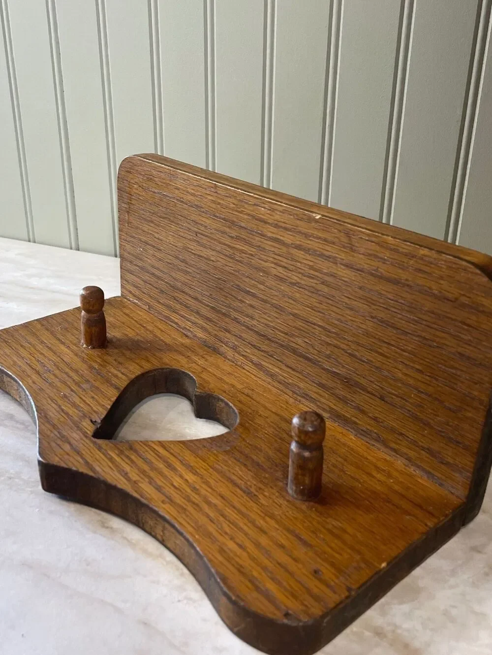Vintage Cottage Heart Wood Wall Shelf with Pegs